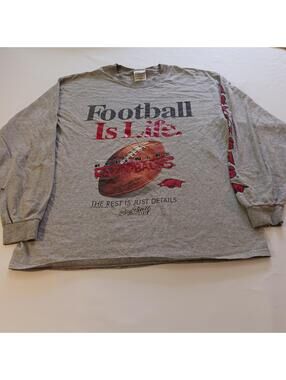 Big Ball Sports Arkansas Razorbacks Football Is Life NCAA Sz L Gray Men Shirt